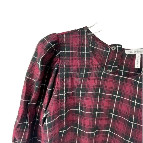 BCBGeneration Red Plaid Balloon Sleeve Blouse Womens Size Small Dark Academia - Picture 5 of 7